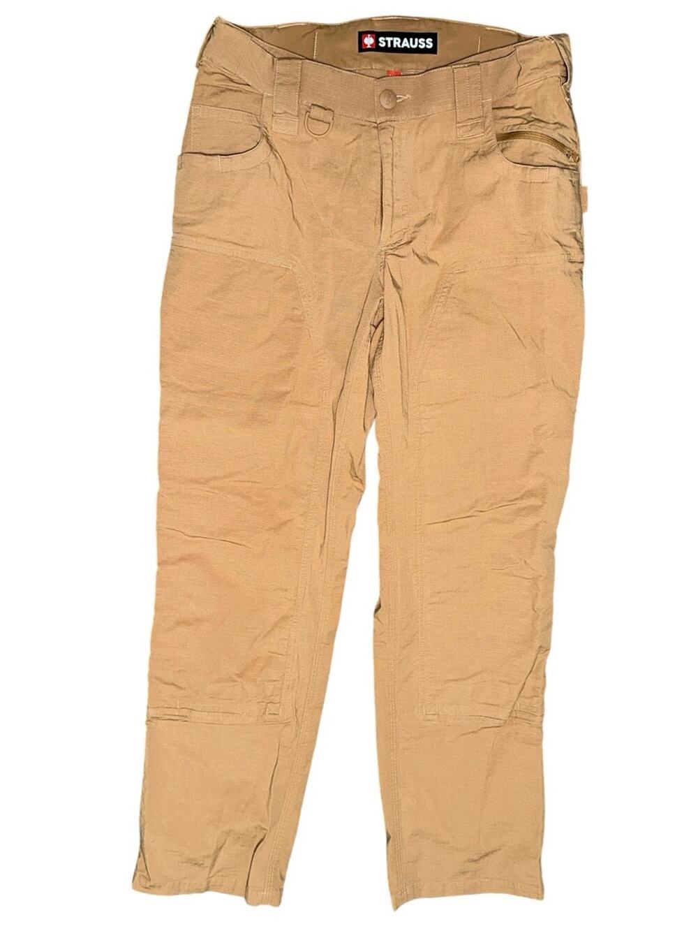 Strauss Men's 34 x 32 Almond Brown Ripstop Utility Pockets Heavy Duty Work Pants